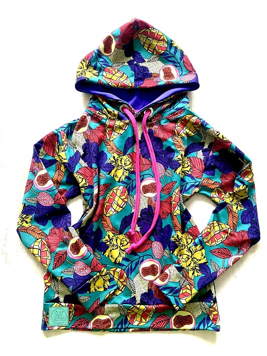 bluza z kapturem damska Bluza tropikalne owoce i kwiaty