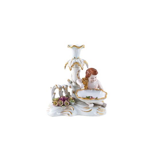 figurki i rzeźby Figuralny świecznik porcelanowy z puttem w stylu Art Deco