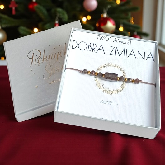 bransoletki z kamieni naturalnych Amulet - DOBRA ZMIANA - świąteczne pudełko - BRONZYT