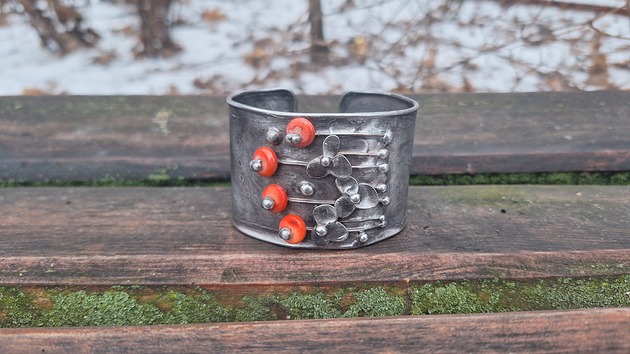 bransoletki wire wrapping Pomarańczowe maki - bransoletka regulowana