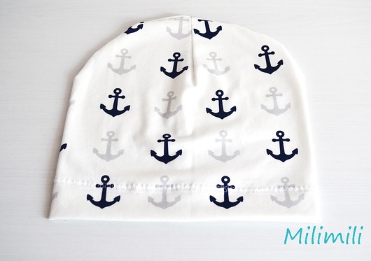 Czapka Letnia Bawełniana Jersey-Kotwice Białe Milimili