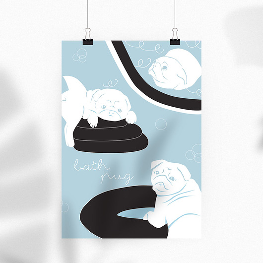 grafiki i ilustracje Plakat - Mopsie lato, mops kąpielowy