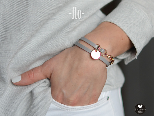 flo light grey + gold bransoletka skórzana barboleta