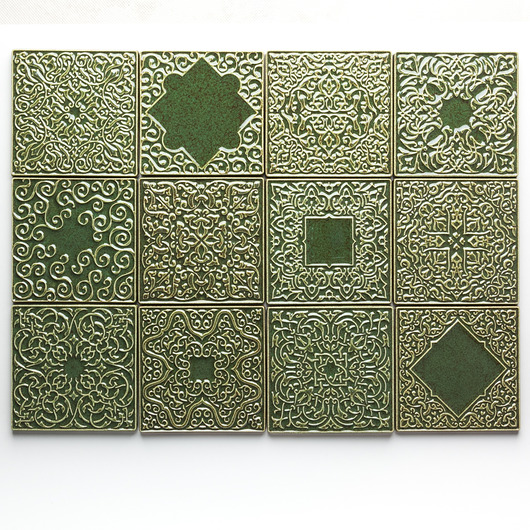 kafle i panele Kafle dwanaście ornamentów, zielonobrązowe.