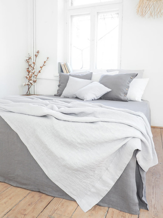 koce i narzuty Lniana Narzuta LIGHT GRAY