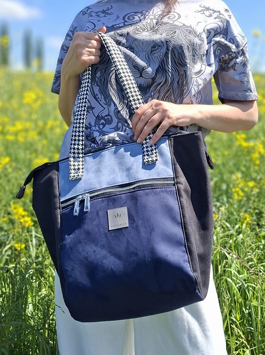 torby na ramię Niebiesko czarna torba Shopper z nubuku Idaho