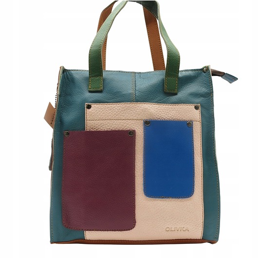 torby na ramię Torebka damska shopper, pojemna, skórzana ze skrawków kolorowa OLIVKA