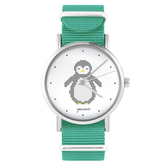 zegarki damskie Zegarek - Pingwin - turkusowy, nylonowy