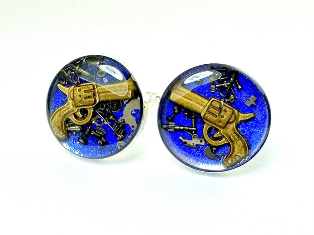 spinki do mankietów SPINKI - Steam Dream Gun - blue - Pistolet