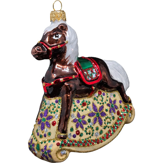 bombki Ręcznie malowana bombka szklana brązowy koń z bogatym zdobieniem