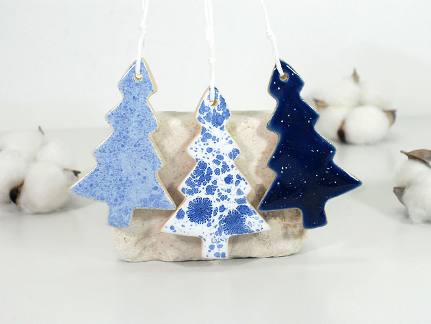 ozdoby choinkowe Ceramiczne choinki - komplet ozdób choinkowy