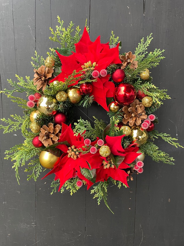 wianki bożonarodzeniowe Wianek bożonarodzeniowy czerwona poinsettia