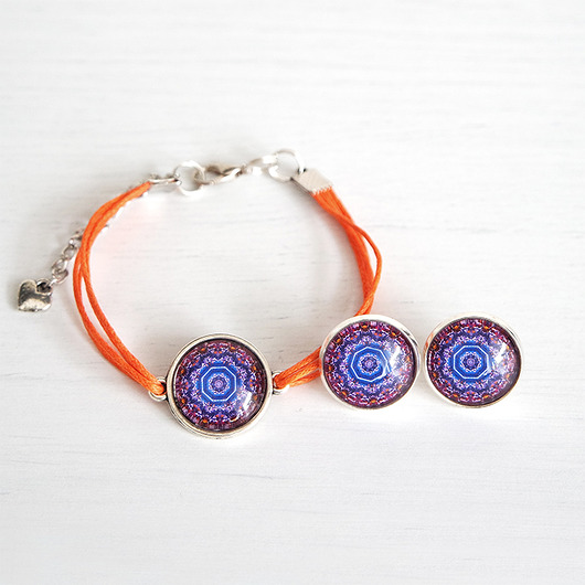 bransoletki ze szkła Komplet - Mandala - sznureczki, kolczyki