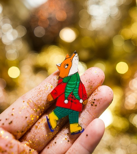 broszki Broszka z zimowym lisem Kazimierzem