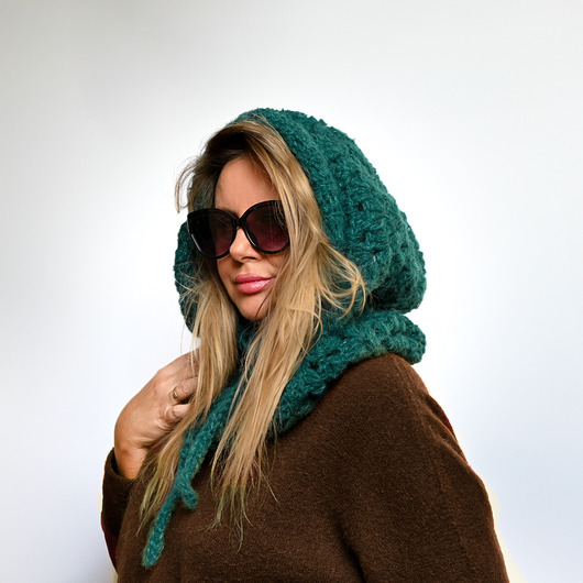 czapki damskie Balaclava alpaka  i jedwab handmade, ręcznie szydełkowana zimowa kominiarka