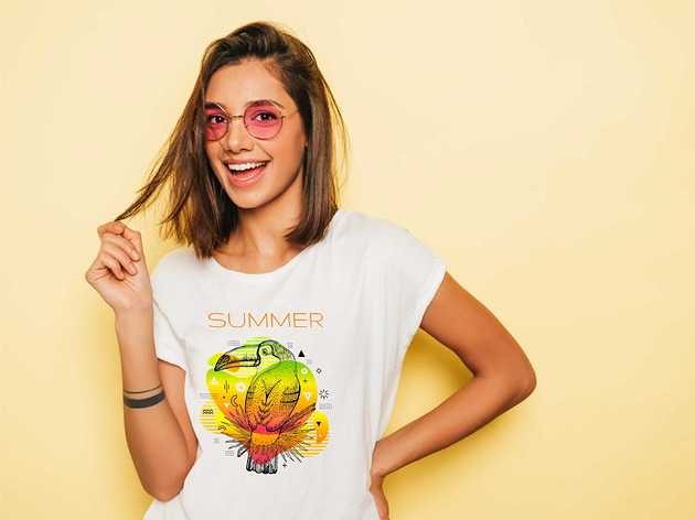 t-shirt damskie Koszulka  oversize z nadrukiem Summer bird