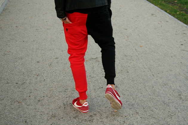 SPODNIE BUTTON DUAL PANTS UNISEX czerwono-czarne Button