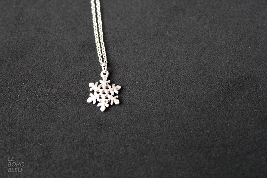 Rhodium Plated Matt Snowflake Necklace Le Boho Bleu