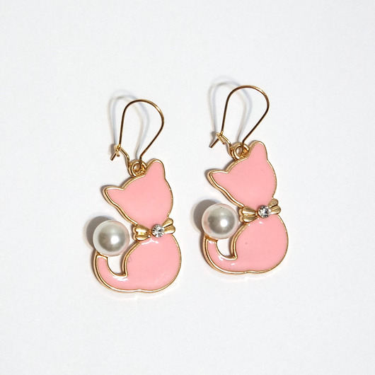 kolczyki - inne Kolczyki wiszące - Różowy kotek - duży