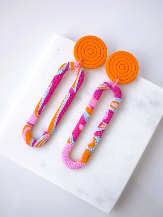 kolczyki z masy plastycznej Długie kolczyki ENDORFINY z pomarańczem