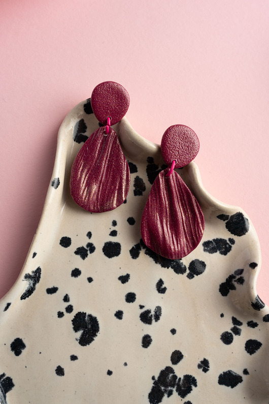 kolczyki z masy plastycznej Kolczyki listki z fakturą