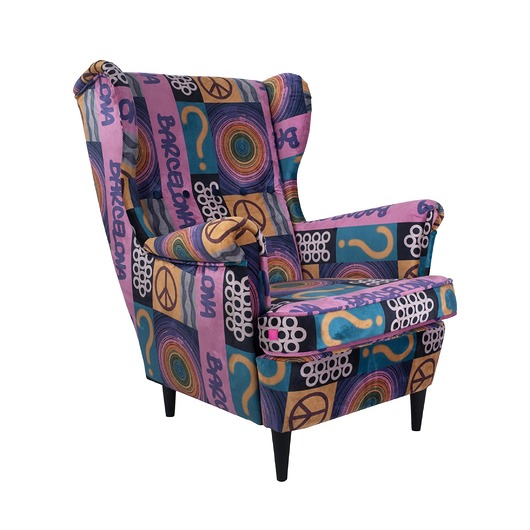 fotele Fotel uszak Barcelona we wzory, kolorowy, patchwork, welurowy