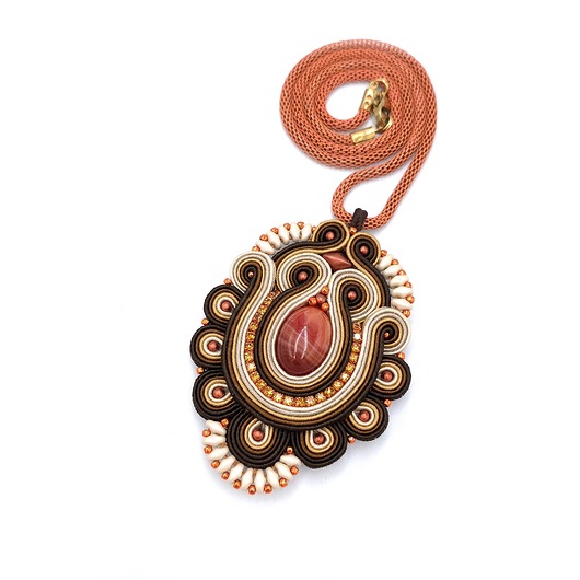 wisiory Wisiorek sutasz brązowy beżowy z agatem Tigra elegancki naszyjnik