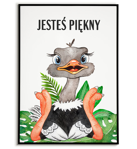 obrazy i plakaty do pokoju dziecięcego PLAKAT  ZWIERZĄTKA struś dla chłopca