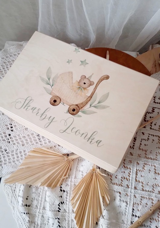 pojemniki na zabawki Skrzyneczka na skarby prezent na chrzest, roczek Miś Vintage