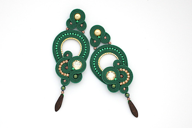 kolczyki soutache Szmaragdowe eleganckie kolczyk