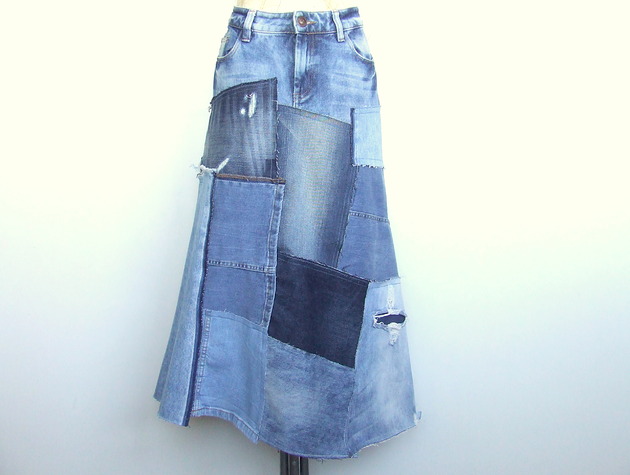 spódnice maxi Patchworkowa spódnica jeans r.42