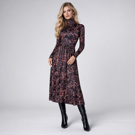 sukienki maxi damskie Rozkloszowana sukienka z golfem