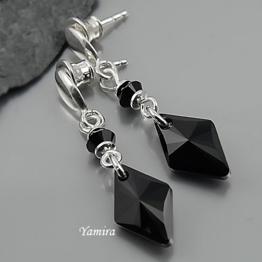 kryształ Swarovski Rhombus 14 mm Jet long - kolczyki yamira