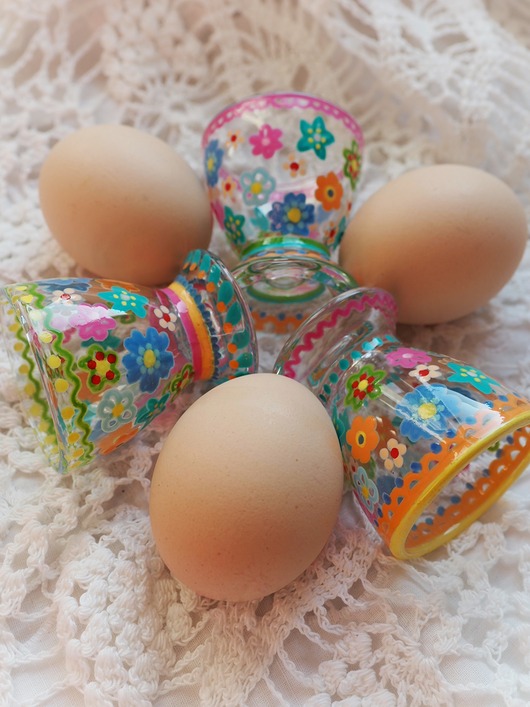 szklanki i kieliszki Ręcznie malowane kieliszki do jajek zestaw 3 szt. SPRING