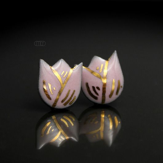 kolczyki ceramiczne Tulipany/stal chirurgiczna/