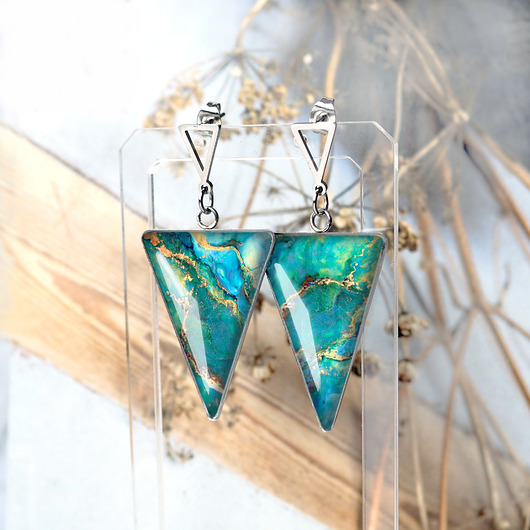 kolczyki - inne GREEN MARBLE kolczyki nowoczesne, geometryczne