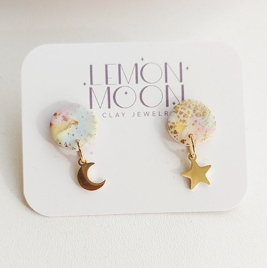 kolczyki z masy plastycznej Gwiazdka i księżyc pastelowe kolczyki dla nastolatki