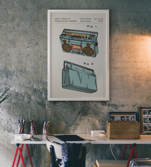 plakaty Magnetofon boombox - patent - plakat 50x70 cm