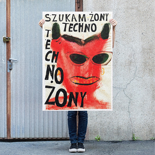 plakaty Plakat Szukam Techno Żony ilustracja poster na prezent