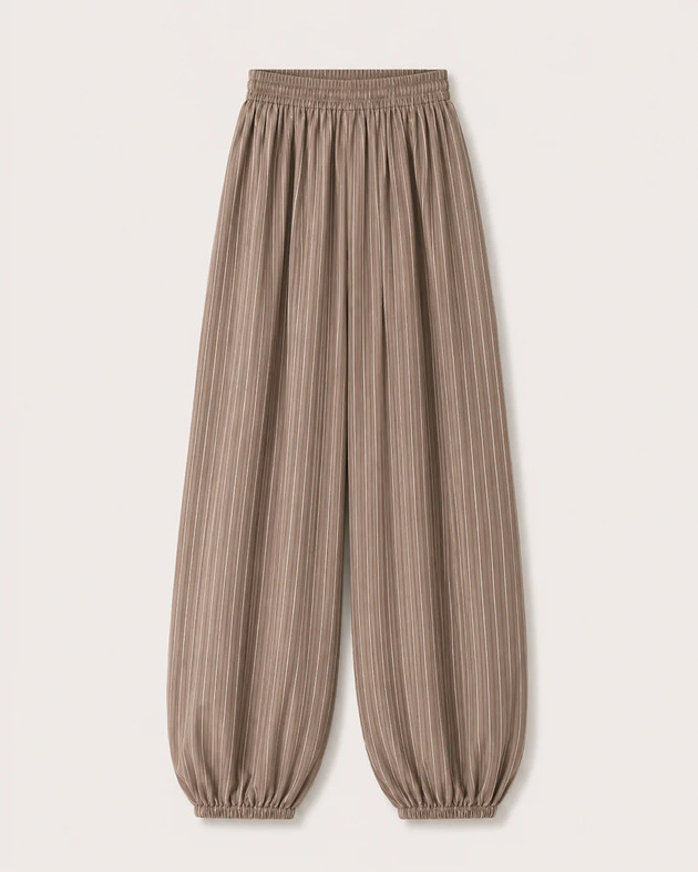 spodnie materiałowe damskie Spodnie Pump it taupe stripes