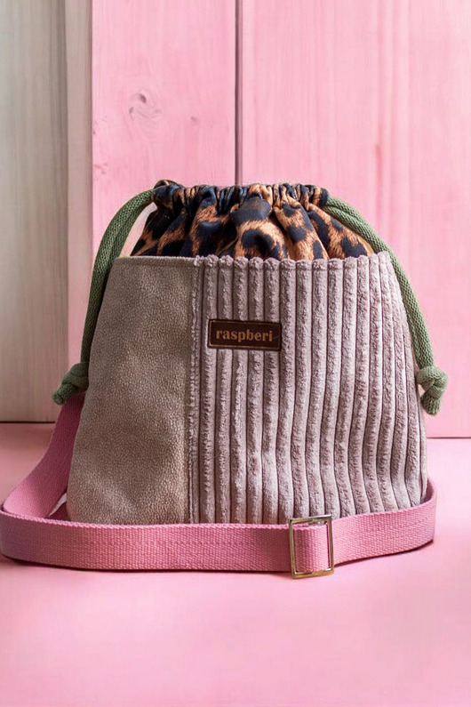 torebki mini Listonoszka z kominem w panterkę gruby sztruks