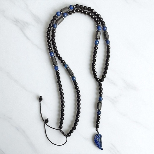 biżuteria męska WING : lapis lazuli, onyks, turmalin : naszyjnik długi : skrzydło anioła