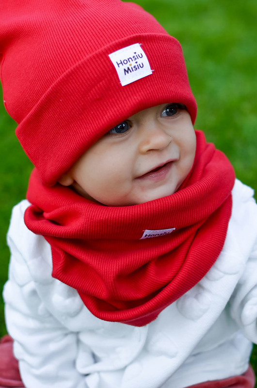 czapki dziecięce Czapka beanie Prążek Czerwona