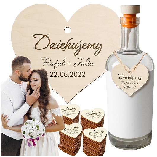 Ślub - inne Drewniana zawieszka z GRAWEREM NA ALKOHOL Wesele Urodziny Personalizowane