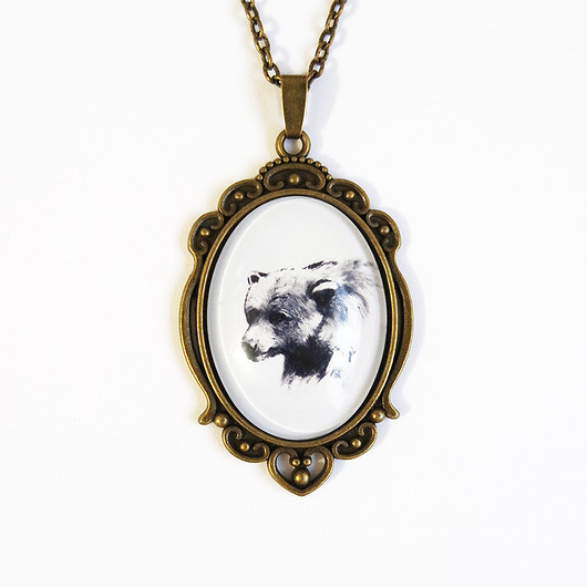 wisiory Medalion - Niedźwiedź - owalny, antyczny