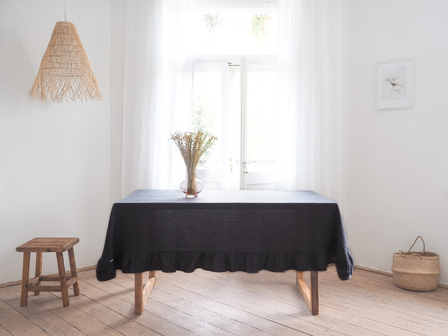 obrusy i serwetki Lniany obrus z falbanką heavy linen CHARCOAL