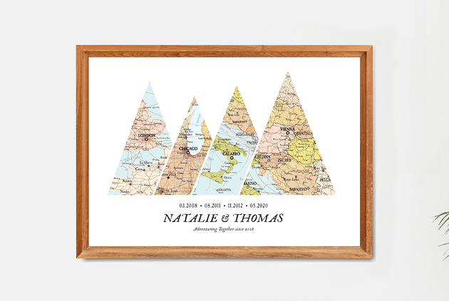 plakaty Plakat Personalizowana mapa PODRÓZE serca 4 miejsca