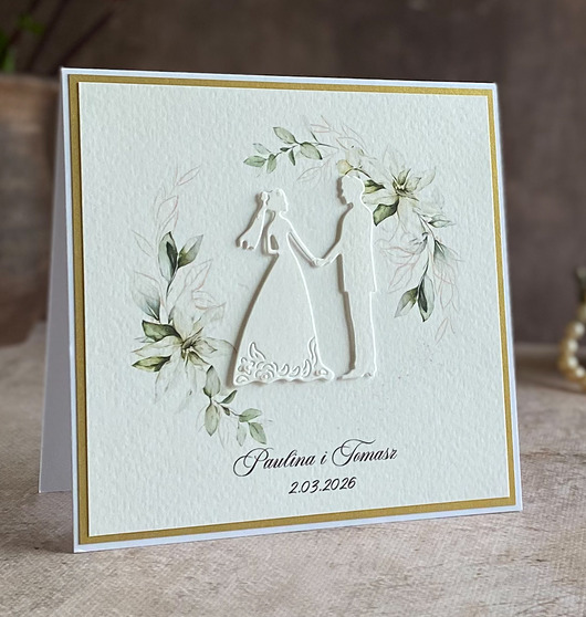 zaproszenia i kartki na ślub Elegancka kartka ślubna z ozdobną kopertą, W 65a