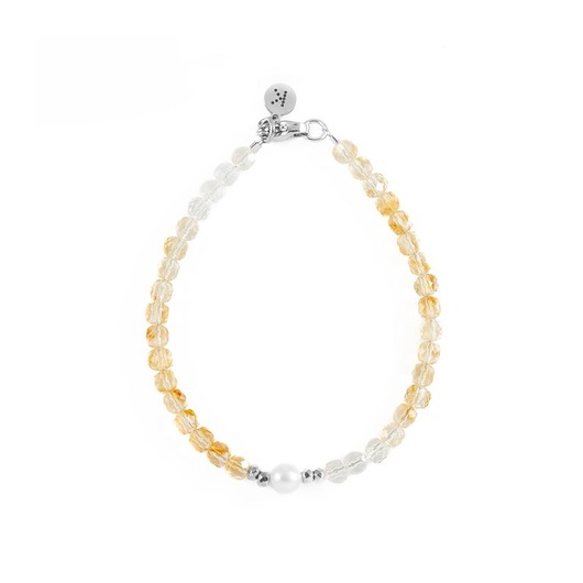 bransoletki z kamieni naturalnych Bransoletka z cieniowanego Cytrynu z Perłą - Wersja Srebrna