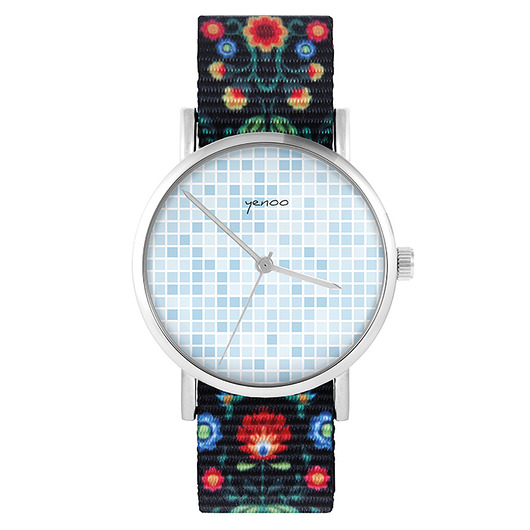 zegarki damskie Zegarek - Niebieski pixel - folk czarny, nato